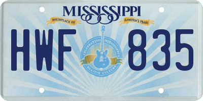 MS license plate HWF835