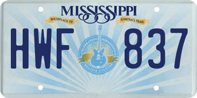 MS license plate HWF837