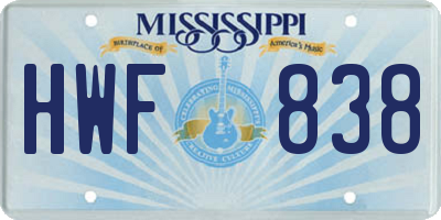 MS license plate HWF838