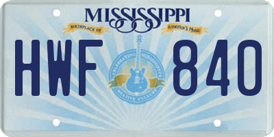 MS license plate HWF840