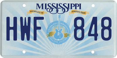 MS license plate HWF848