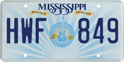 MS license plate HWF849