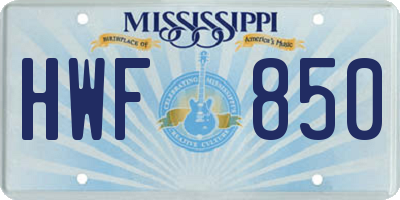 MS license plate HWF850