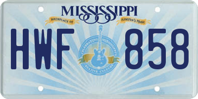 MS license plate HWF858