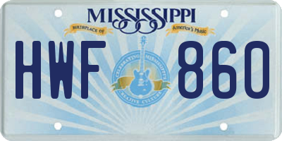 MS license plate HWF860