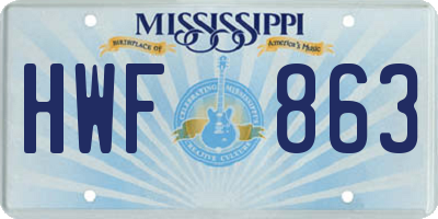 MS license plate HWF863