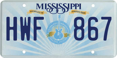 MS license plate HWF867
