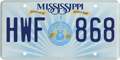 MS license plate HWF868