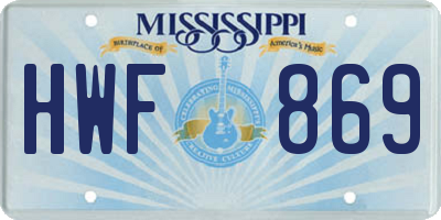 MS license plate HWF869