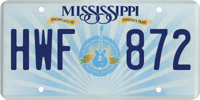 MS license plate HWF872