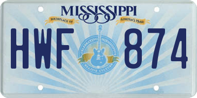 MS license plate HWF874