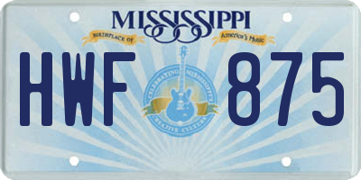 MS license plate HWF875