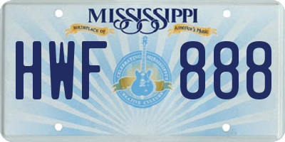 MS license plate HWF888