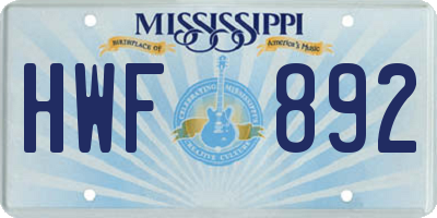 MS license plate HWF892