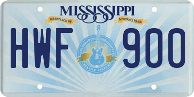 MS license plate HWF900
