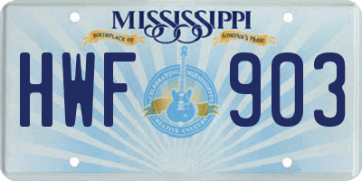 MS license plate HWF903