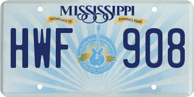 MS license plate HWF908