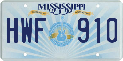 MS license plate HWF910