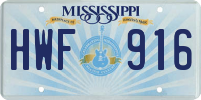 MS license plate HWF916