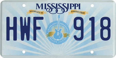 MS license plate HWF918