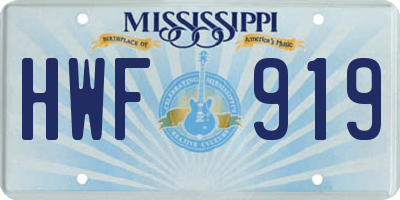 MS license plate HWF919