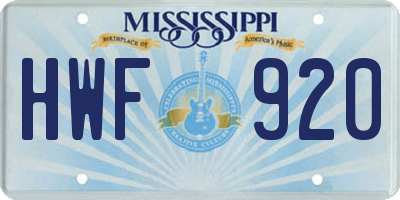 MS license plate HWF920