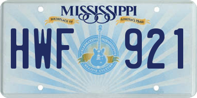 MS license plate HWF921