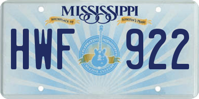 MS license plate HWF922