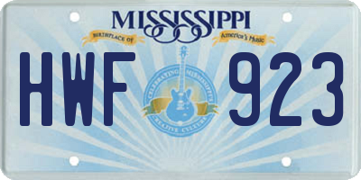 MS license plate HWF923