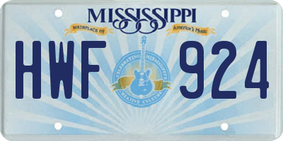 MS license plate HWF924