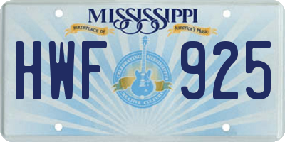 MS license plate HWF925
