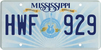 MS license plate HWF929