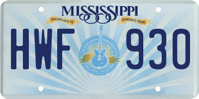 MS license plate HWF930