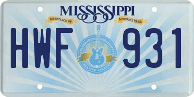 MS license plate HWF931