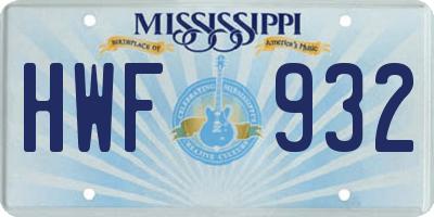 MS license plate HWF932
