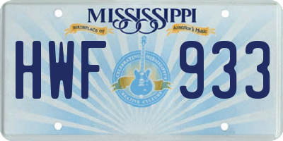 MS license plate HWF933