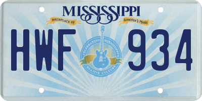 MS license plate HWF934