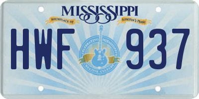 MS license plate HWF937
