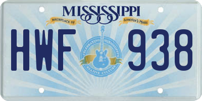 MS license plate HWF938