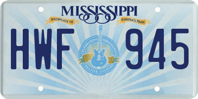 MS license plate HWF945