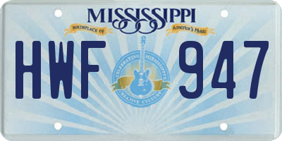 MS license plate HWF947
