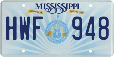 MS license plate HWF948