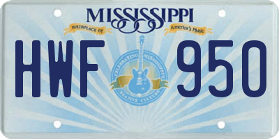 MS license plate HWF950