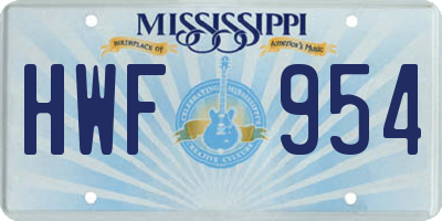 MS license plate HWF954