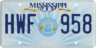 MS license plate HWF958