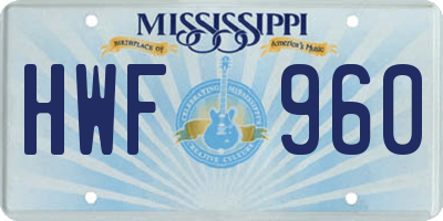 MS license plate HWF960