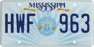MS license plate HWF963