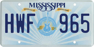 MS license plate HWF965