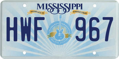 MS license plate HWF967