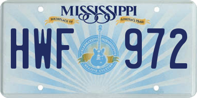 MS license plate HWF972